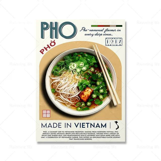 Nordic Food Art Canvas: Pad Thai, Kimchi, Pho, Tom Yum Decor