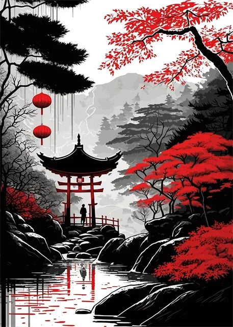 Japanese Landscape Abstract Canvas Art Prints Decor