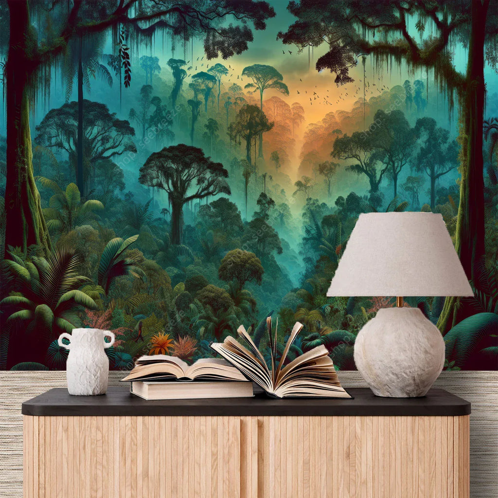 Bohemian Jungle Sunset Tapestry Wall Art Decor