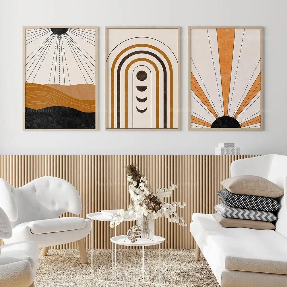 Boho Sun Moon Rainbow MidCentury Art Prints Decor