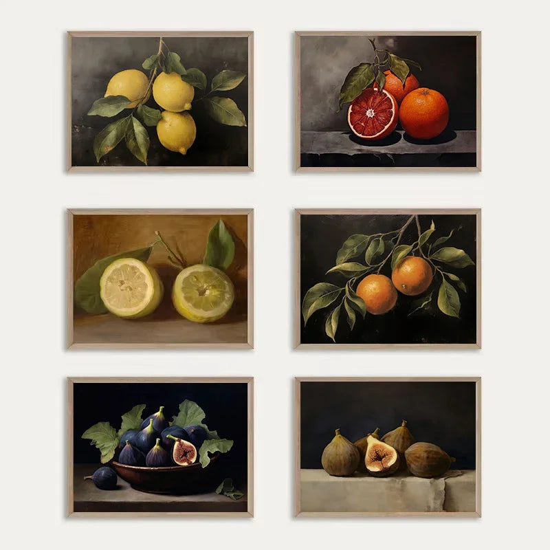 Fruit Still Life Canvas Art: Peaches, Lemon, Orange Decor