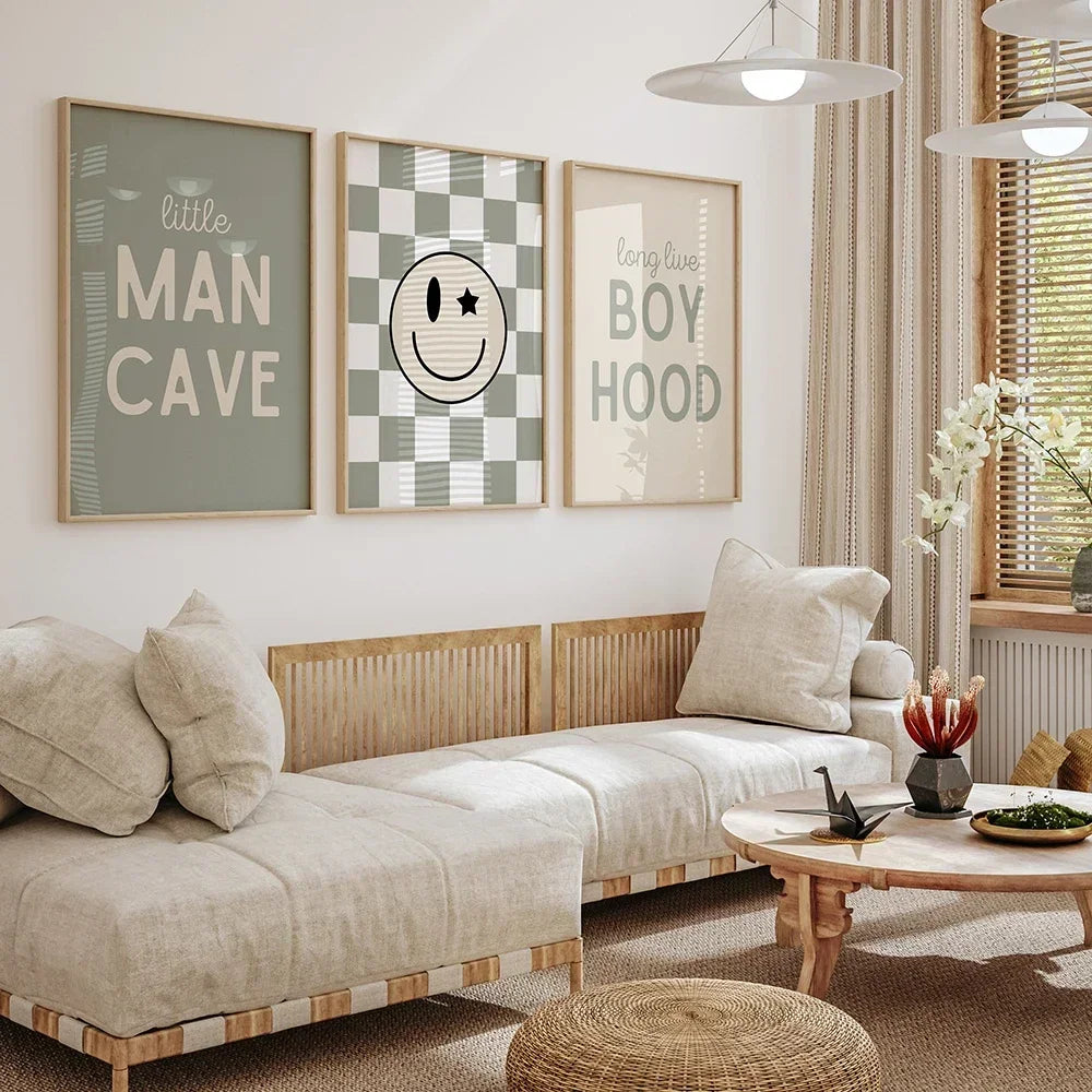 Sage Green Smiley Boyhood Quote Canvas Art for Kids Room