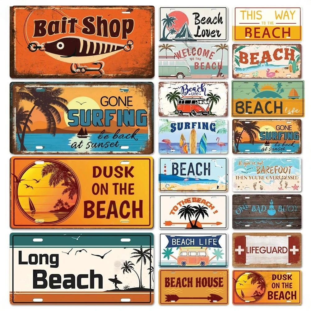 Vintage Beach Tin Sign: Bar & Pub Wall Decor