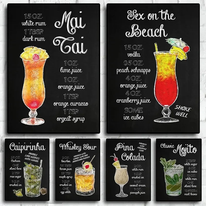 Retro Juice Blackboard Canvas Wall Art Decor
