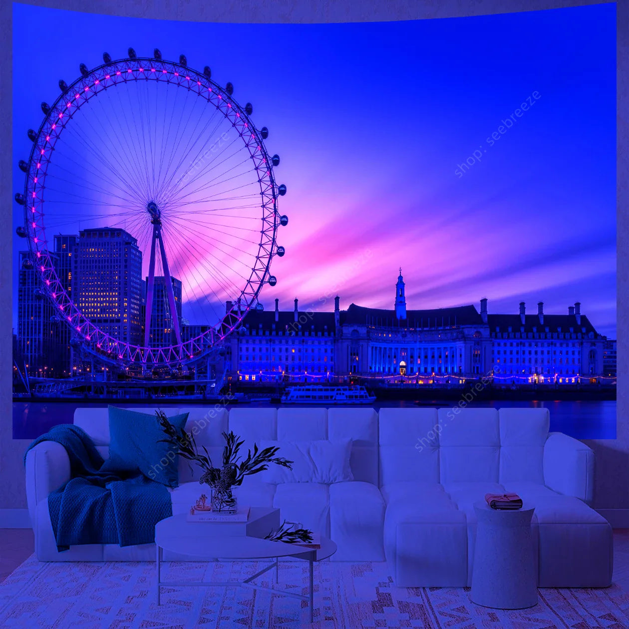 UV Reactive Water Ferris Wheel Tapestry Wall Decor