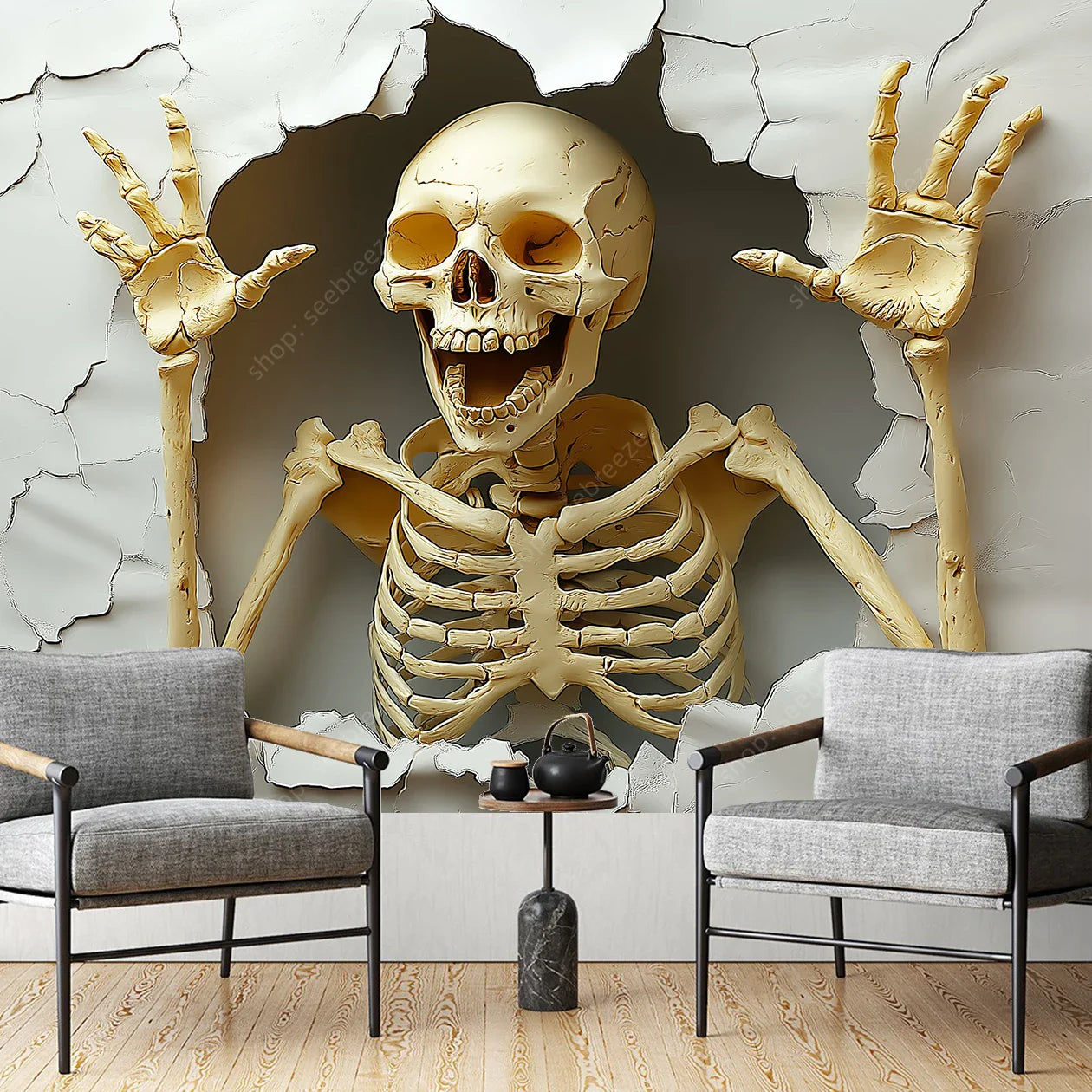 Gothic Skull Tapestry: Dark Fantasy Wall Art Decor