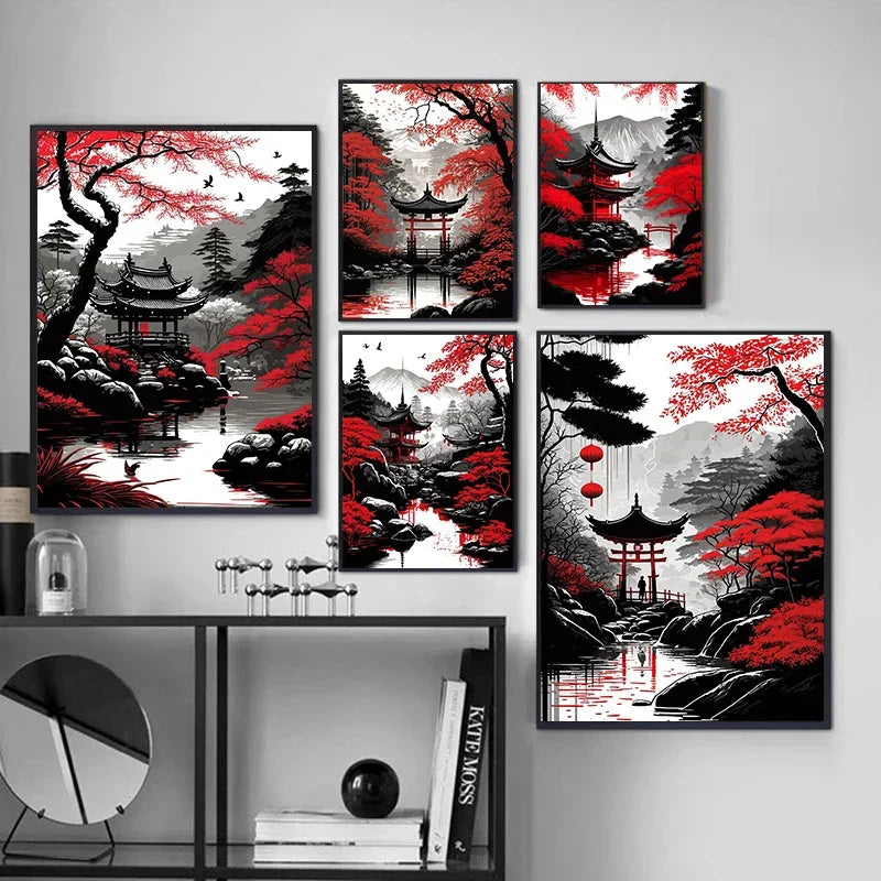 Japanese Landscape Abstract Canvas Art Prints Decor