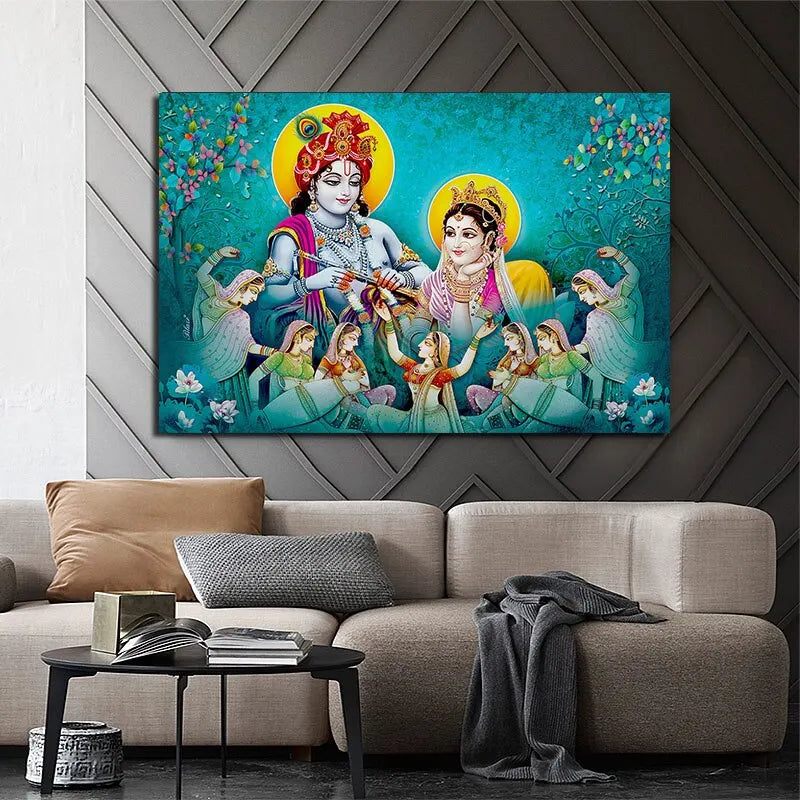 Radha Krishna Canvas Art: Indian Deity Wall Decor