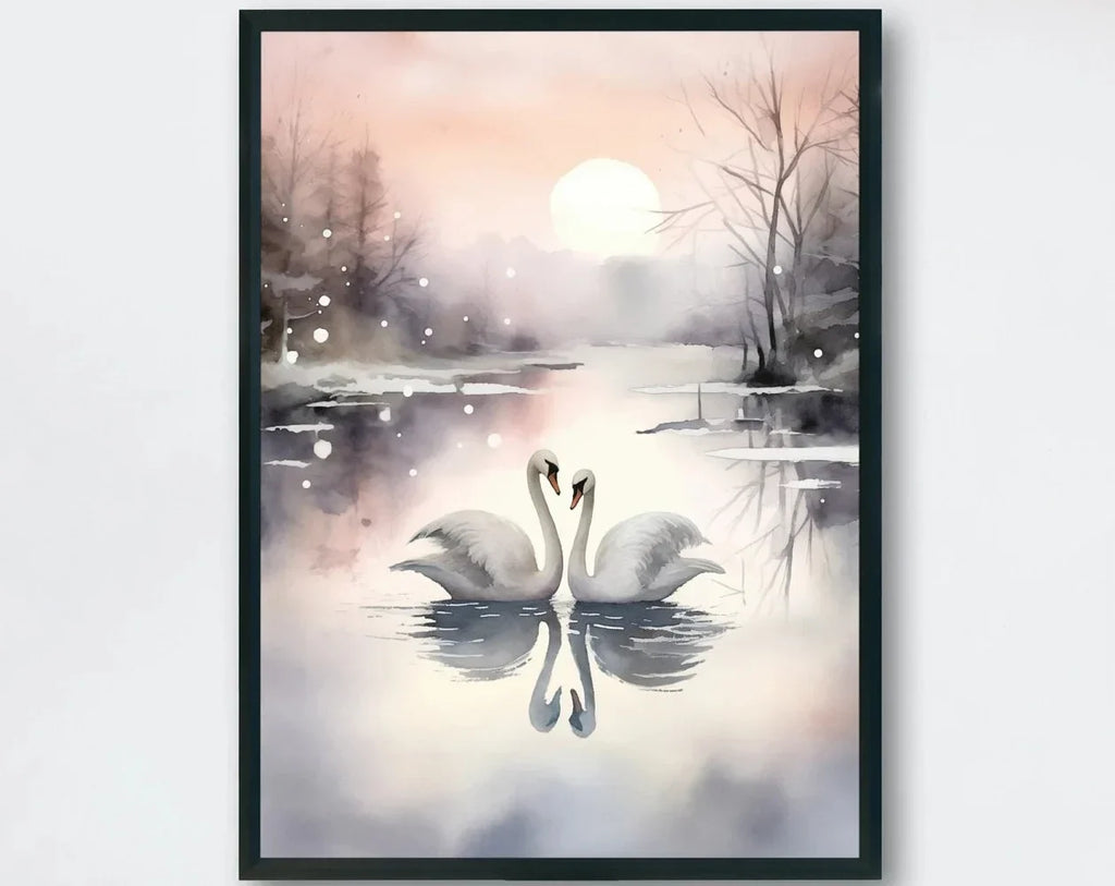 Lovebirds Parrot Swan Canvas Print - Animal Art Poster Gift