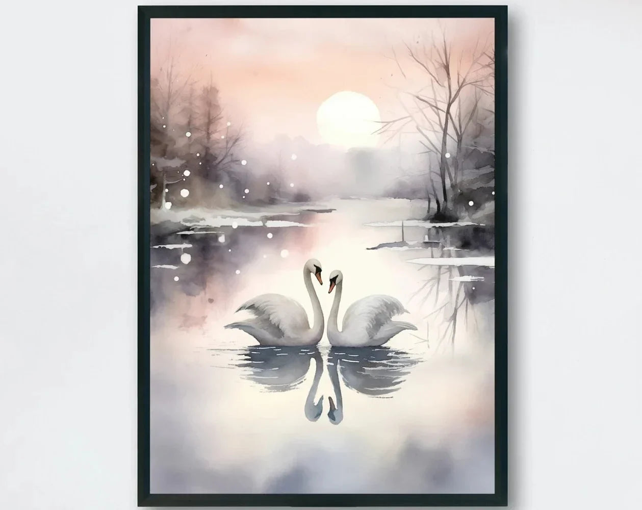 Lovebirds Parrot Swan Canvas Print - Animal Art Poster Gift