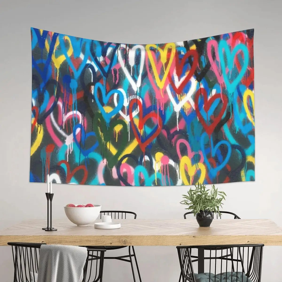 Graffiti Hearts Wall Tapestry Aesthetic Room Decor