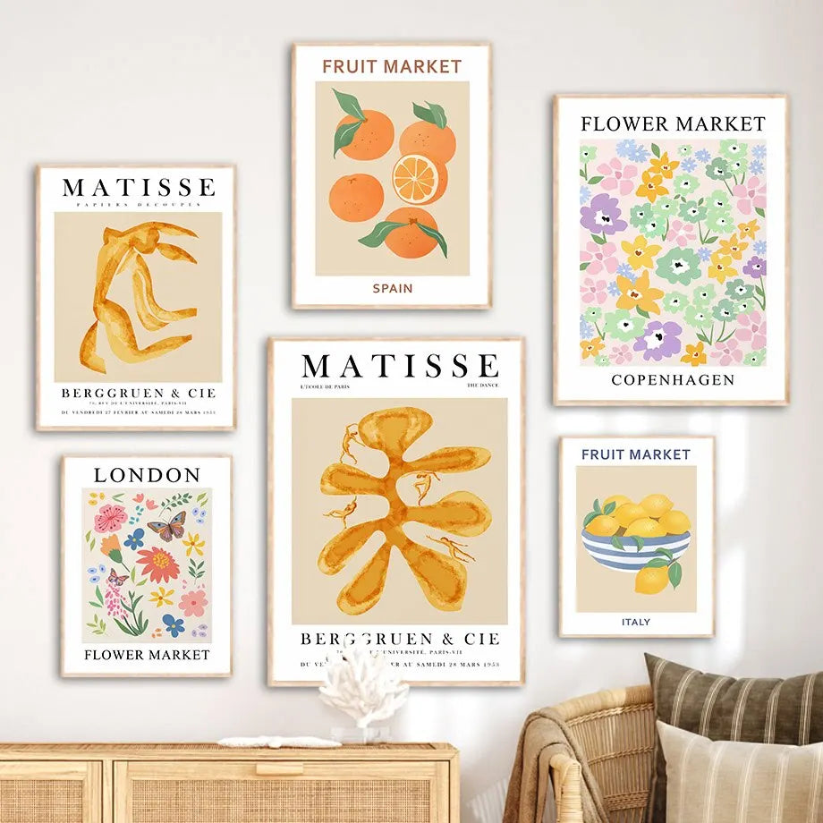 Matisse Picasso Boho Flower Fruit Wall Art Canvas Prints