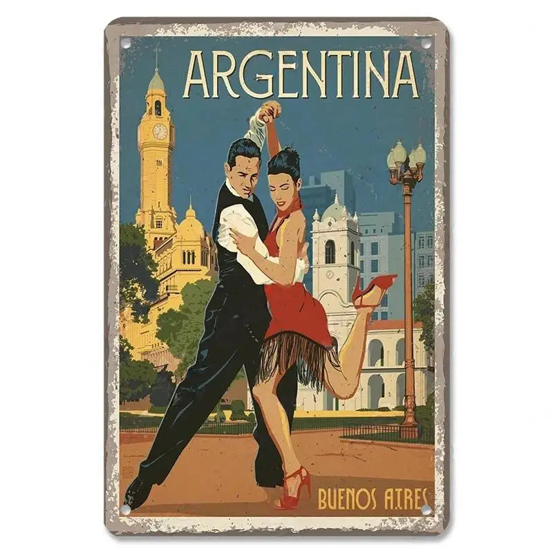 Vintage Travel City Metal Signs: Monaco, Rome, Venice