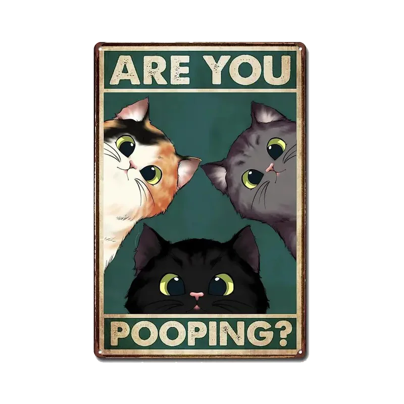 Vintage Cat Bathroom Sign - Funny Pooping Decor 8x12"