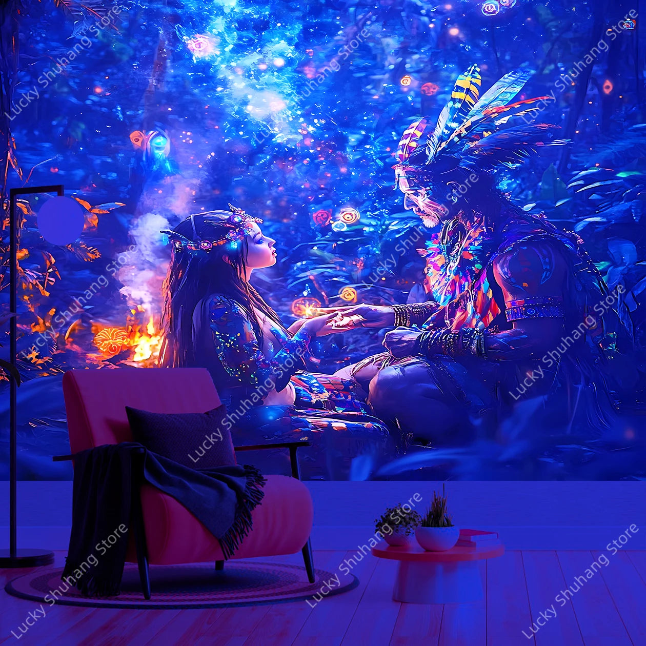 Bioluminescent Forest Tapestry Shamanic Wall Art Decor