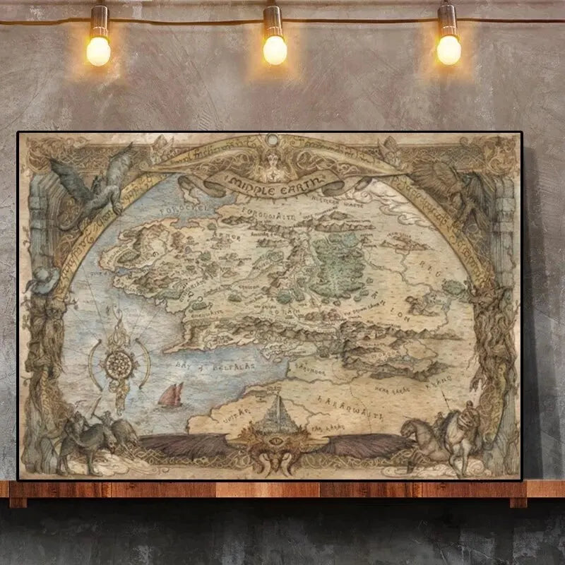 Vintage Middle Earth Map Canvas Wall Art Decor