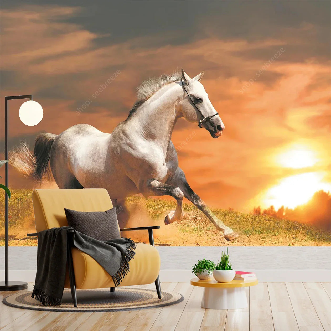 Black & White Horse Tapestry - Boho Wall Art Decor