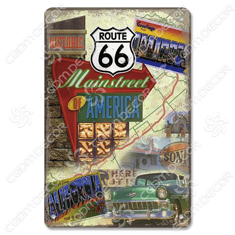 Route 66 Vintage Metal Sign Wall Decor