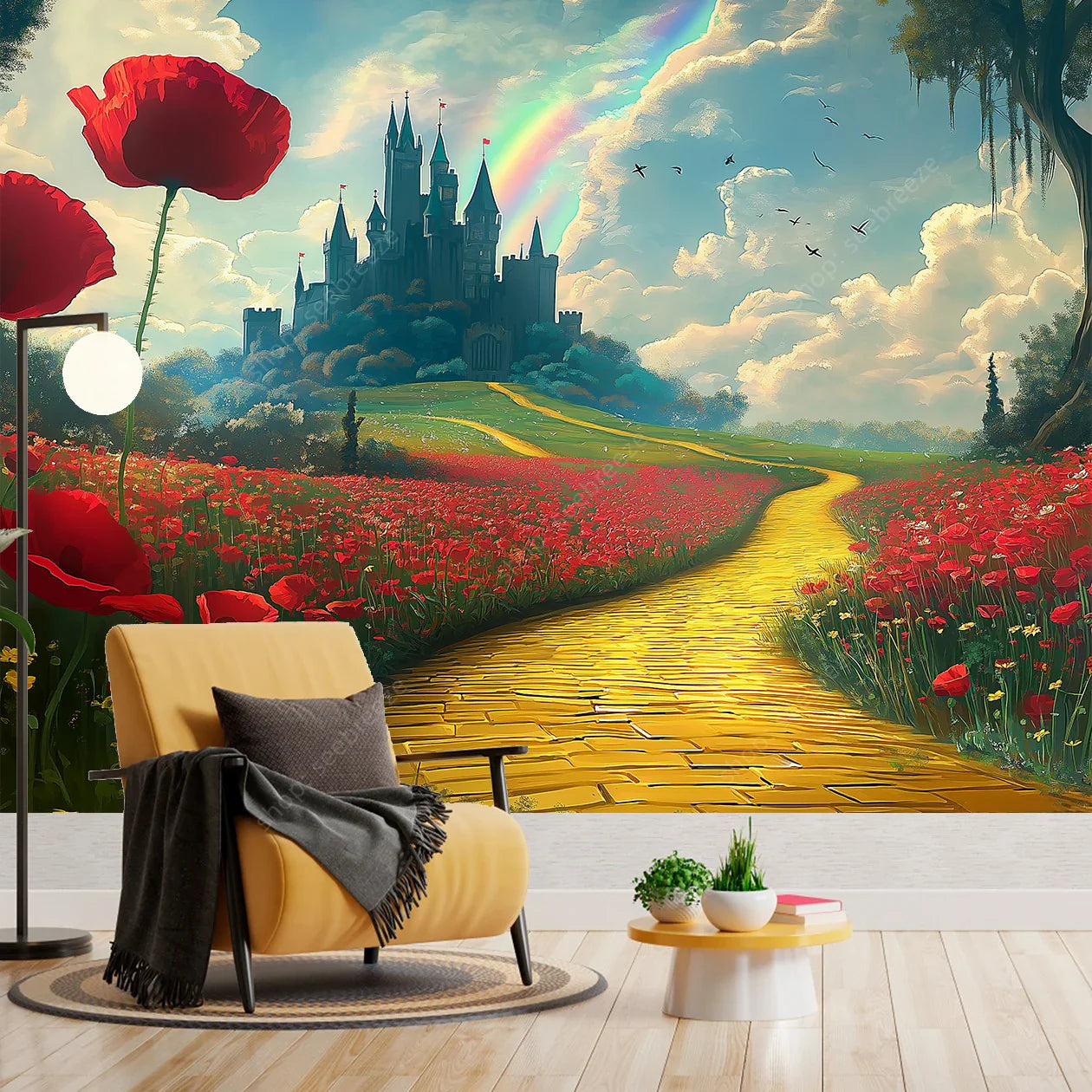 Emerald City Tapestry: Yellow Brick Road Fantasy Art