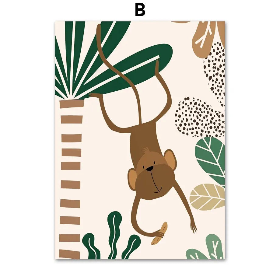 Custom Boho Jungle Animal Canvas for Kids Room Decor
