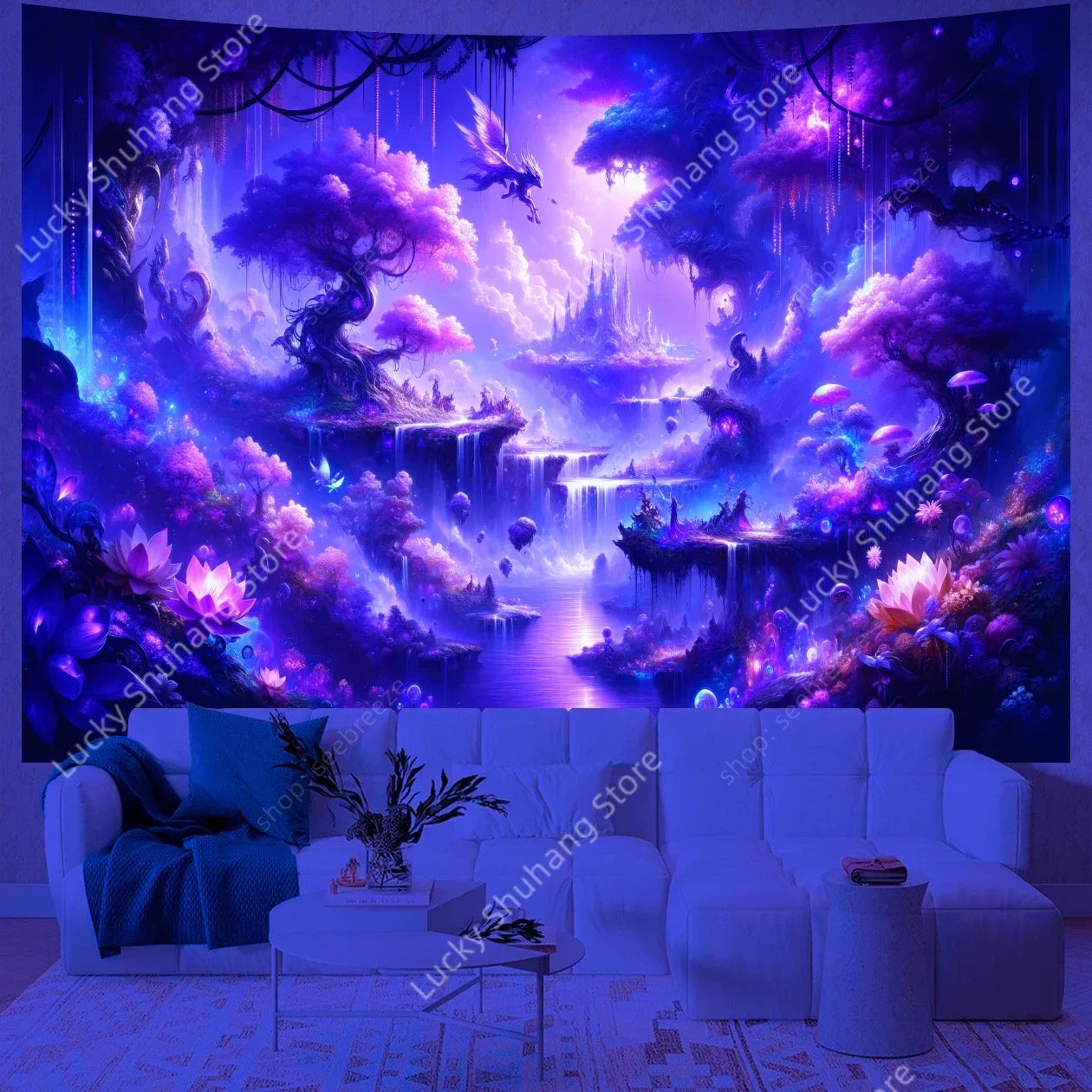 Purple Fantasy UV Tapestry: Psychedelic Mandala Decor