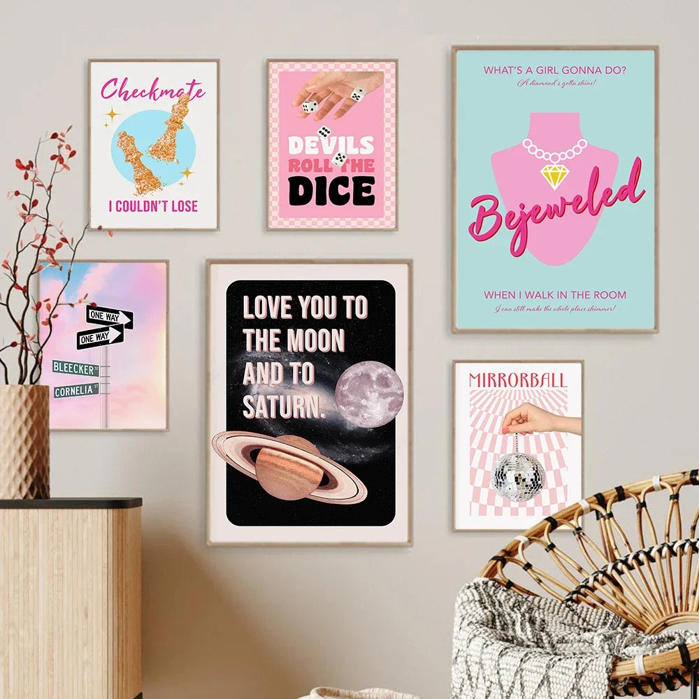 Pink Retro Girl Canvas Art Print for Dorm & Bar Decor