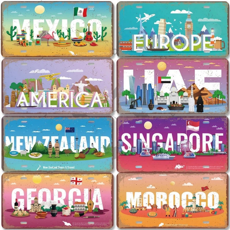 Retro Metal Signs: Cuba, Mexico, USA Bar Decor