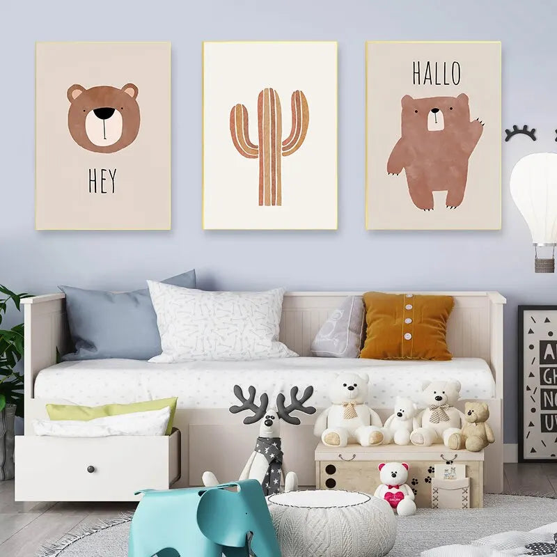 Boho Animal Wall Art Canvas for Kids Room Decor