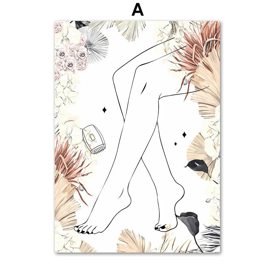 Scandi Boho Floral Wall Art Canvas for Salon Decor