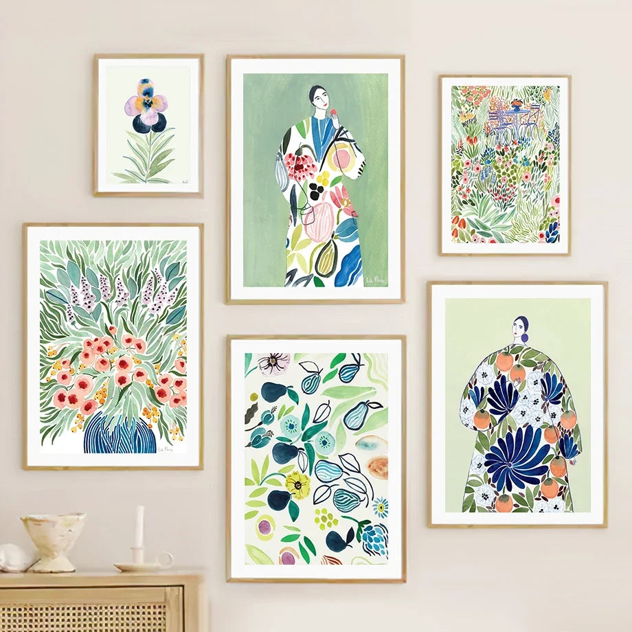 Boho Floral Canvas Art Green Nordic Wall Decor