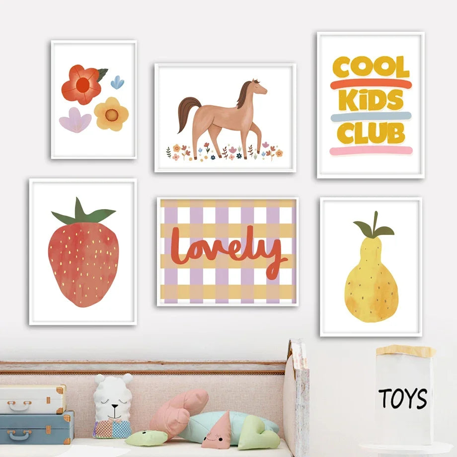 Unicorn Alphabet Numbers Kids Wall Art Canvas Prints