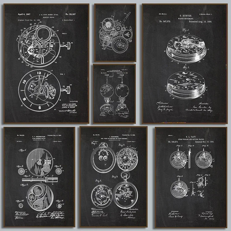 Gear Bearings Watch Patent Diagram Canvas Art Decor
