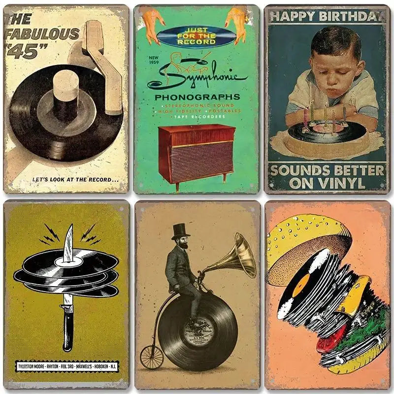 Retro Vinyl Record Tin Sign Wall Decor for Cafe Bar Club