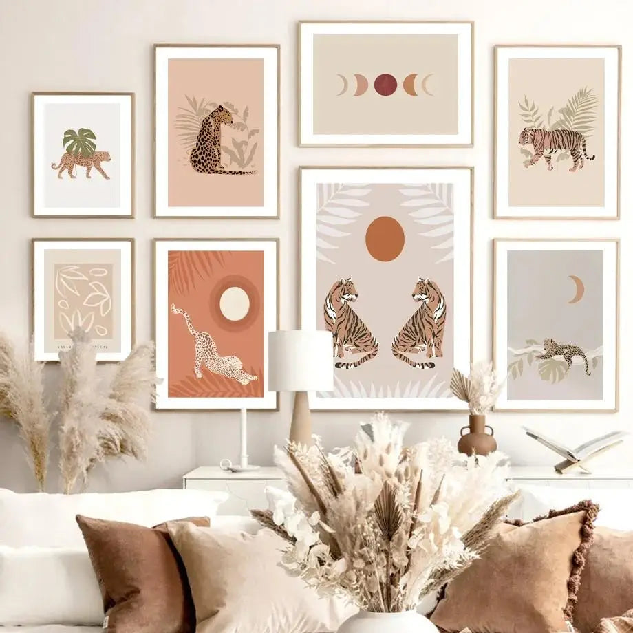 Boho Tiger Leopard Canvas Art for Living Room Decor