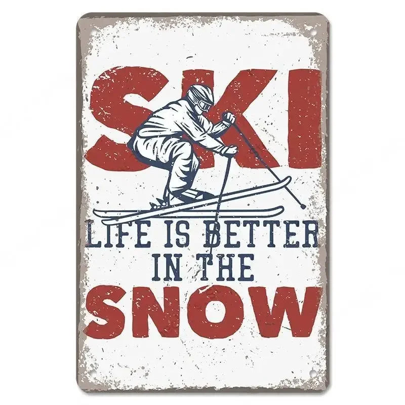 Retro Skiing Metal Sign: Mountain Sports Wall Decor