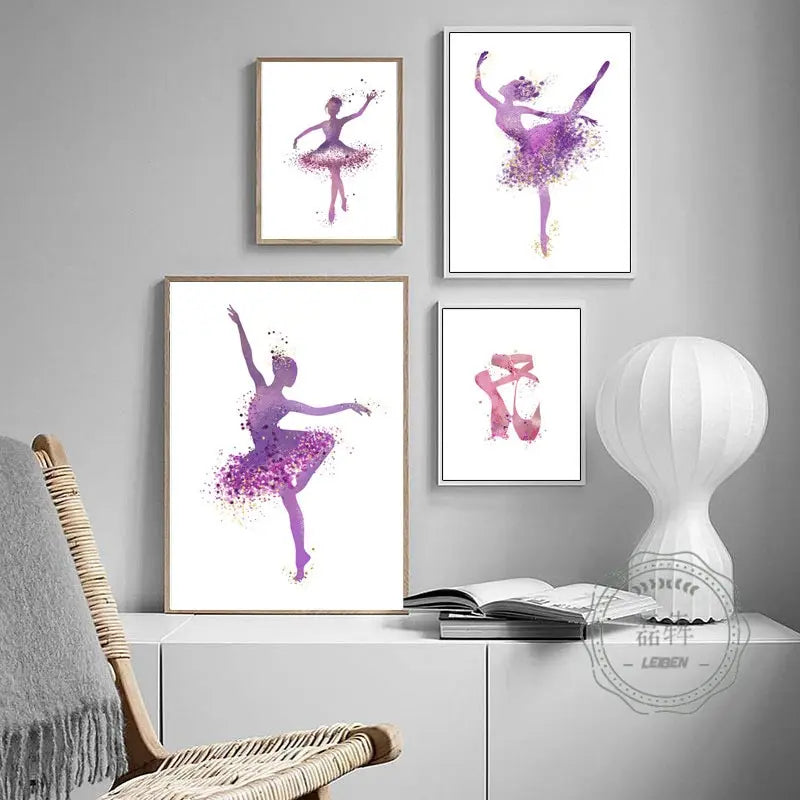 Ballerina High Heel Canvas Art Purple Graffiti Decor