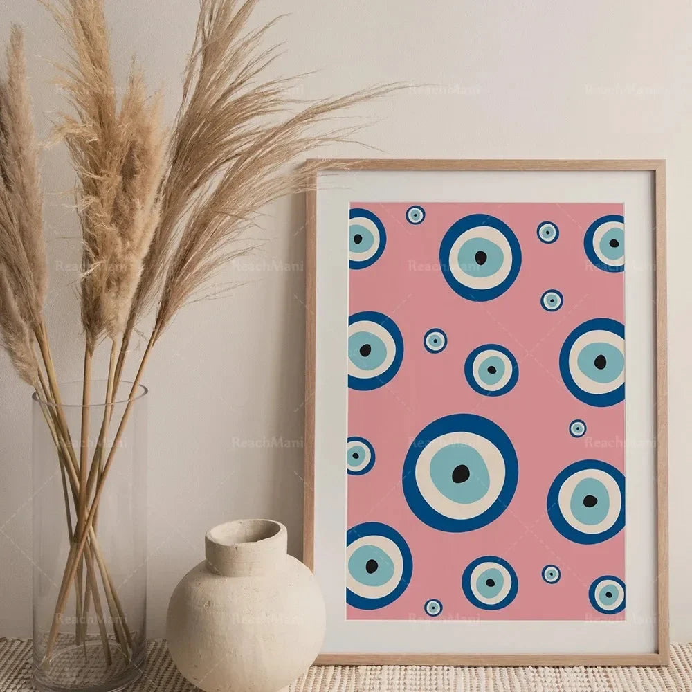 Evil Eye Pink Wall Art: Mid-Century Boho Digital Print