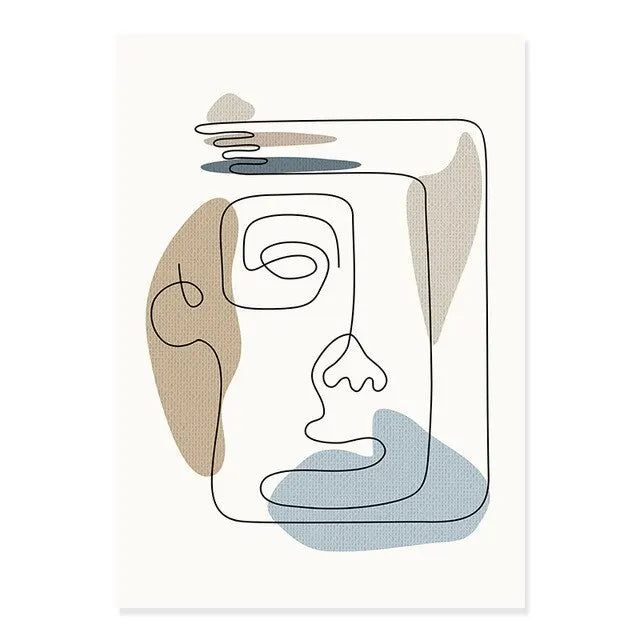 Boho Abstract Faces Canvas Wall Art for Living Room Decor