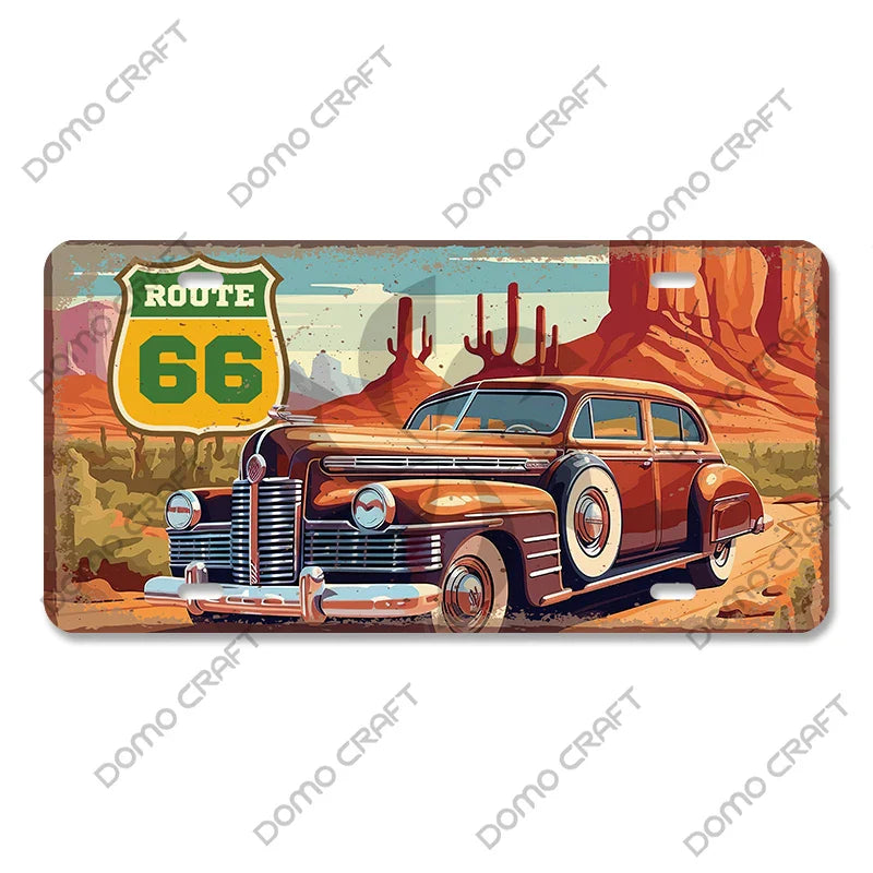 Route 66 Classic Car Metal Sign Wall Decor