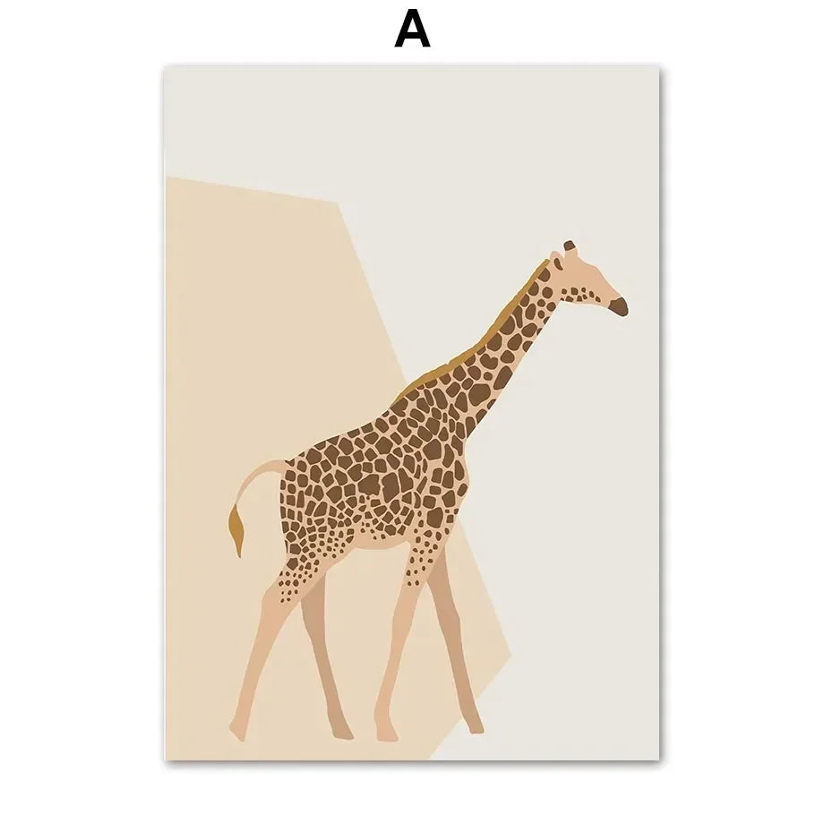 Safari Animal Canvas Art: Lion, Giraffe, Elephant, Zebra