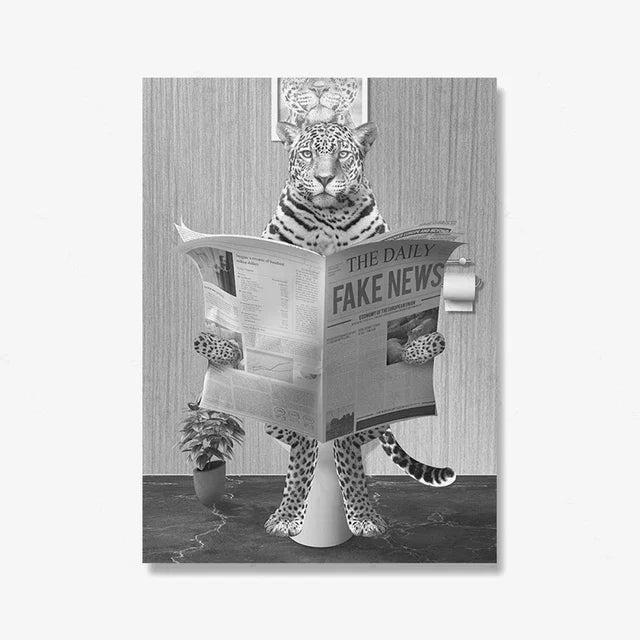 Tiger Reading Newspaper Canvas Art - Funny Animal Decor