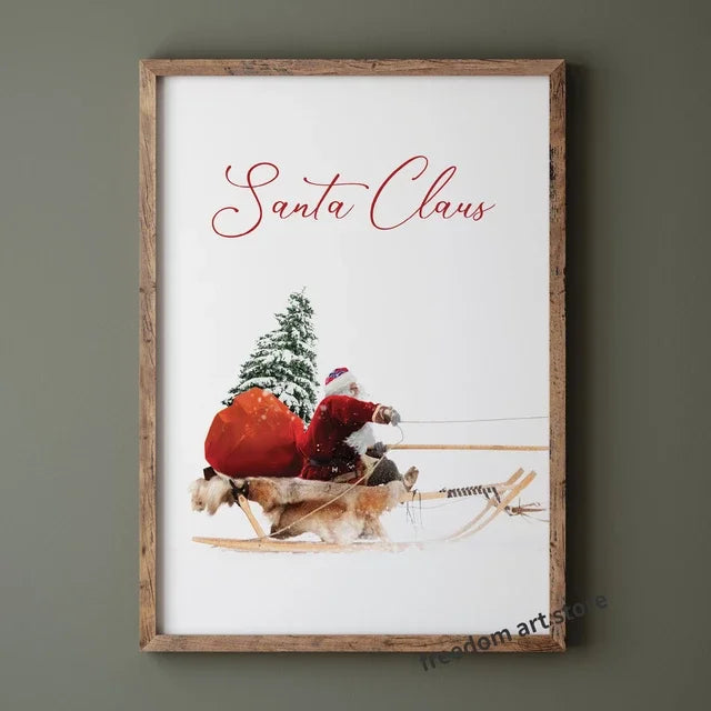 Santa Reindeer Train Christmas Canvas Art for Kids Room