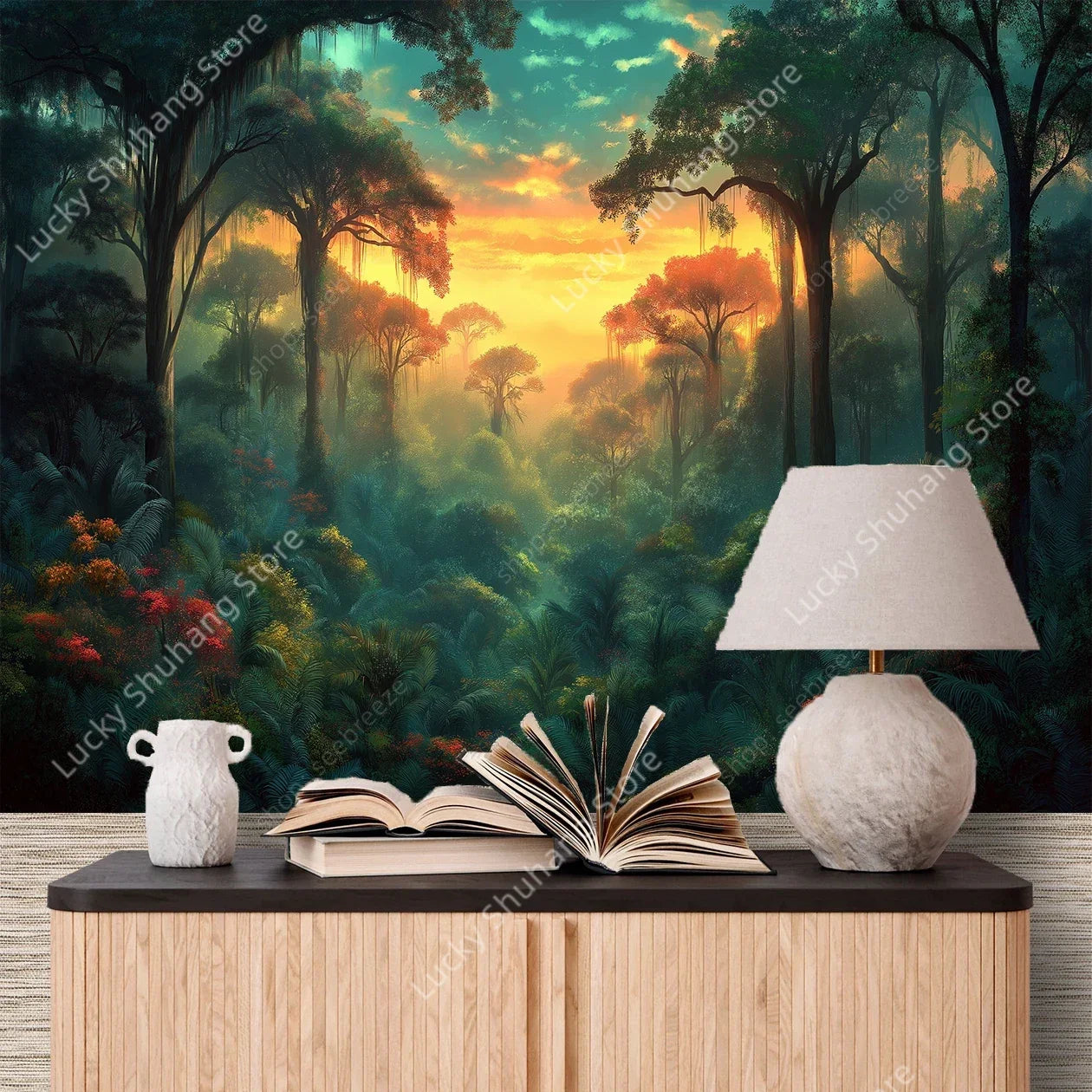 Bohemian Jungle Sunset Tapestry Wall Art Decor