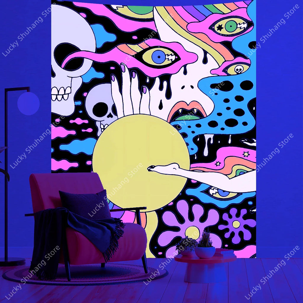 Psychedelic Owl Tapestry: Surreal UV Art Wall Decor