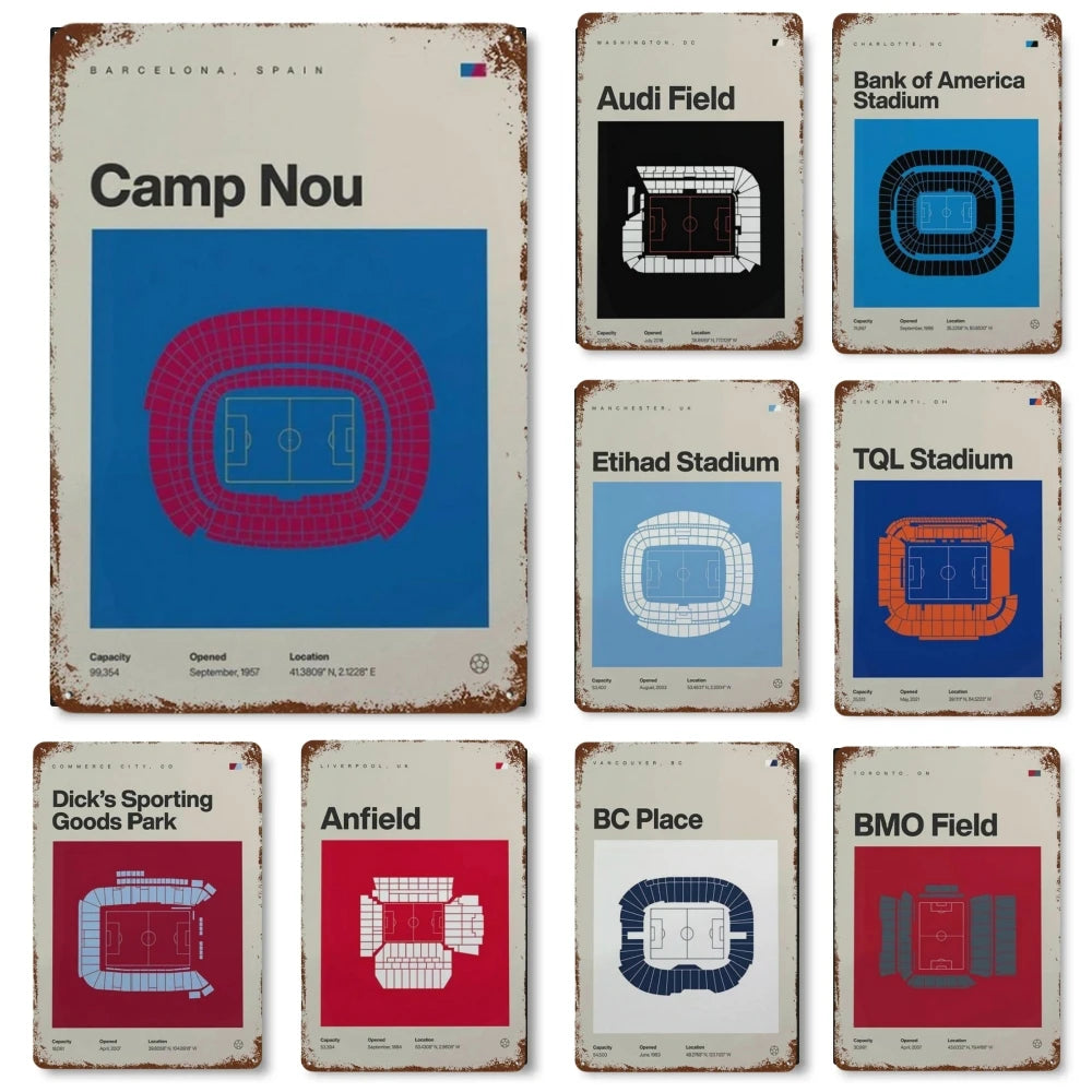 Nordic Style Football Stadium Metal Wall Art Poster