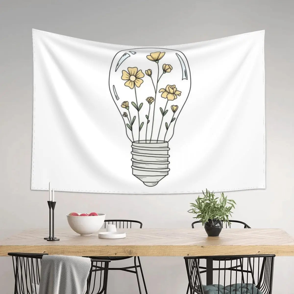 Yellow Flower Light Bulb Tapestry Wall Decor