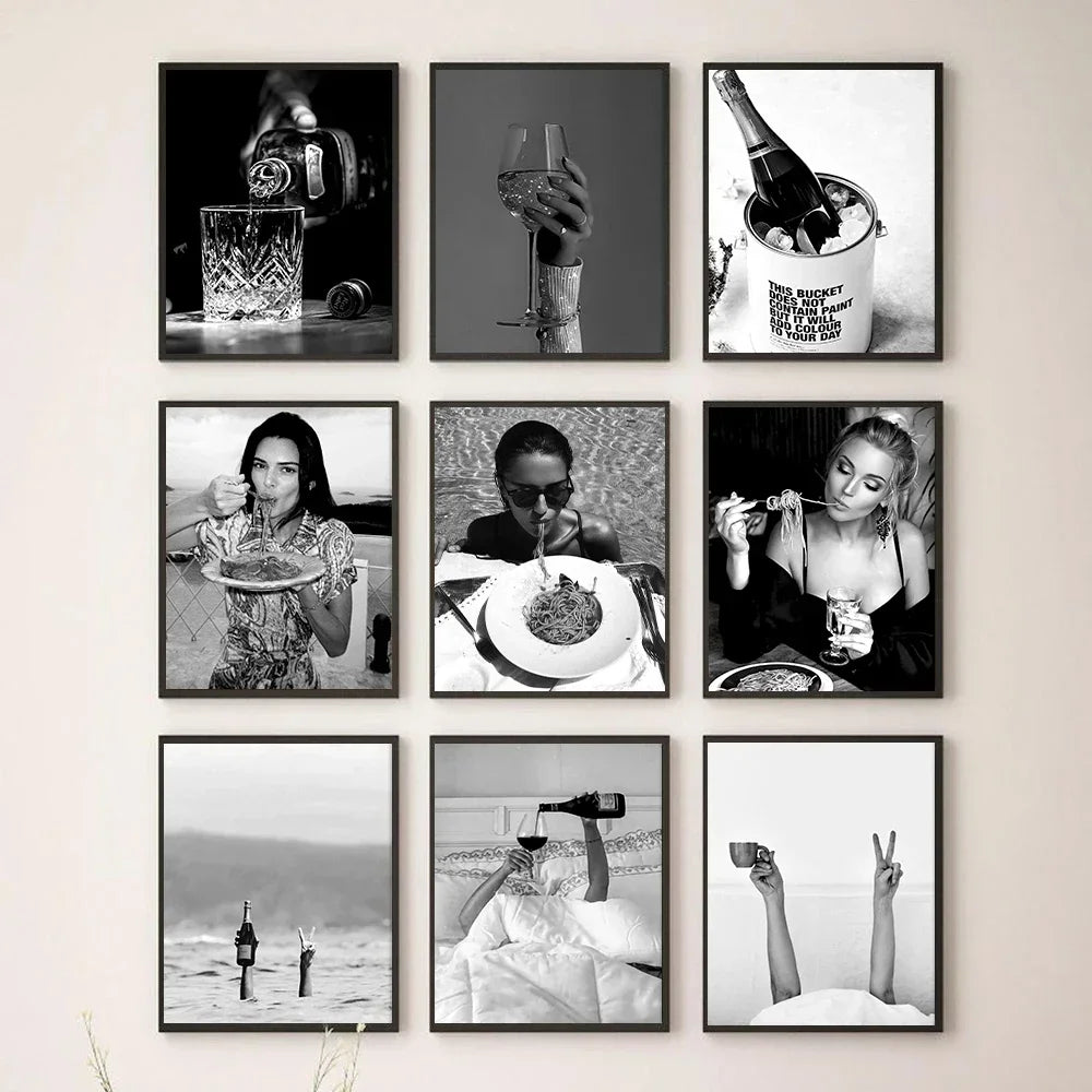 Black & White Champagne Flutes Canvas Wall Art Decor