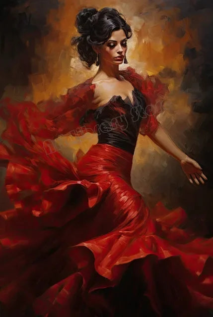 Flamenco Dancer Red Dress Canvas Wall Art Decor