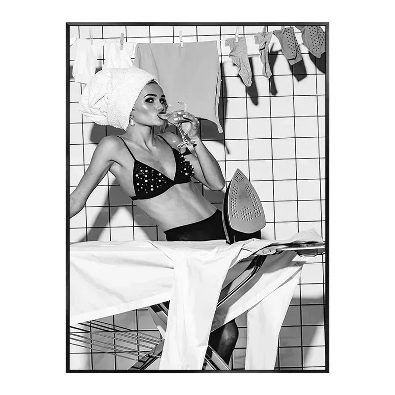 Nordic Laundry Room Art: Sexy Women Canvas Print Decor