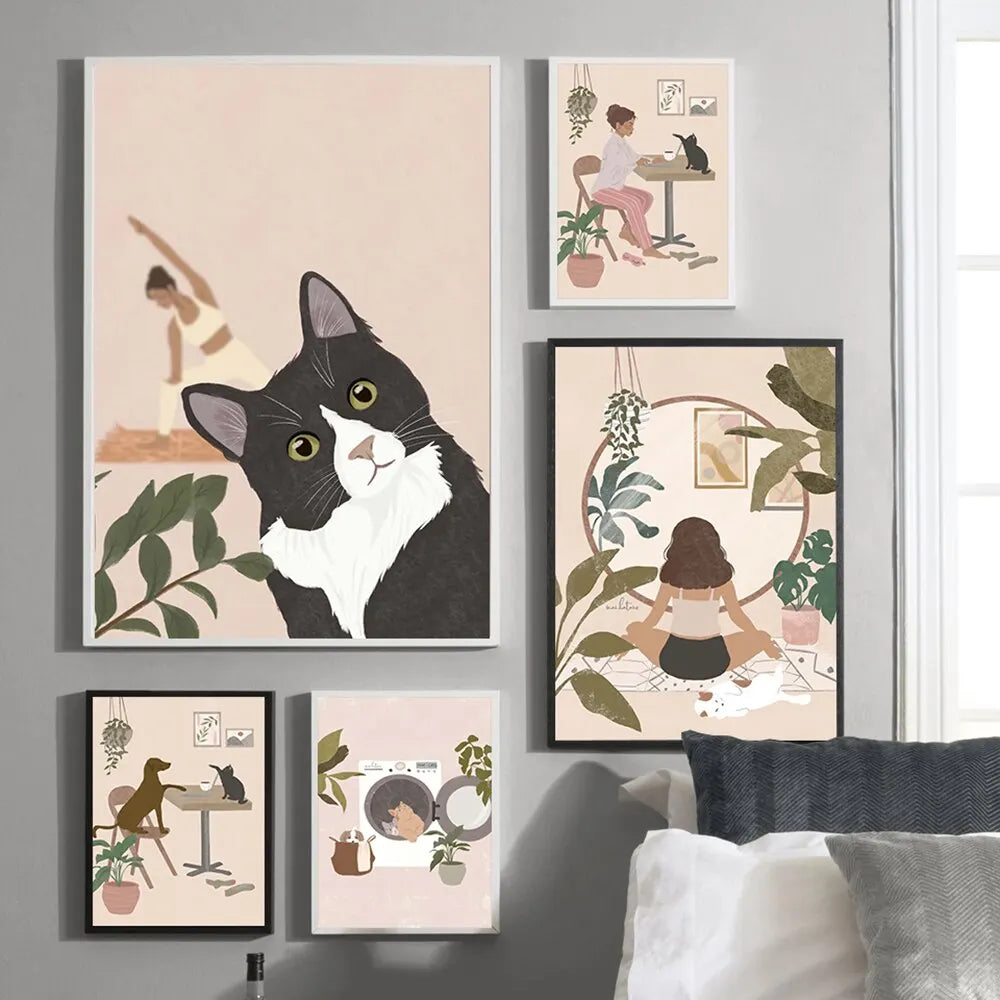Boho Cat Canvas Print: Funny Pet Art for Home Decor